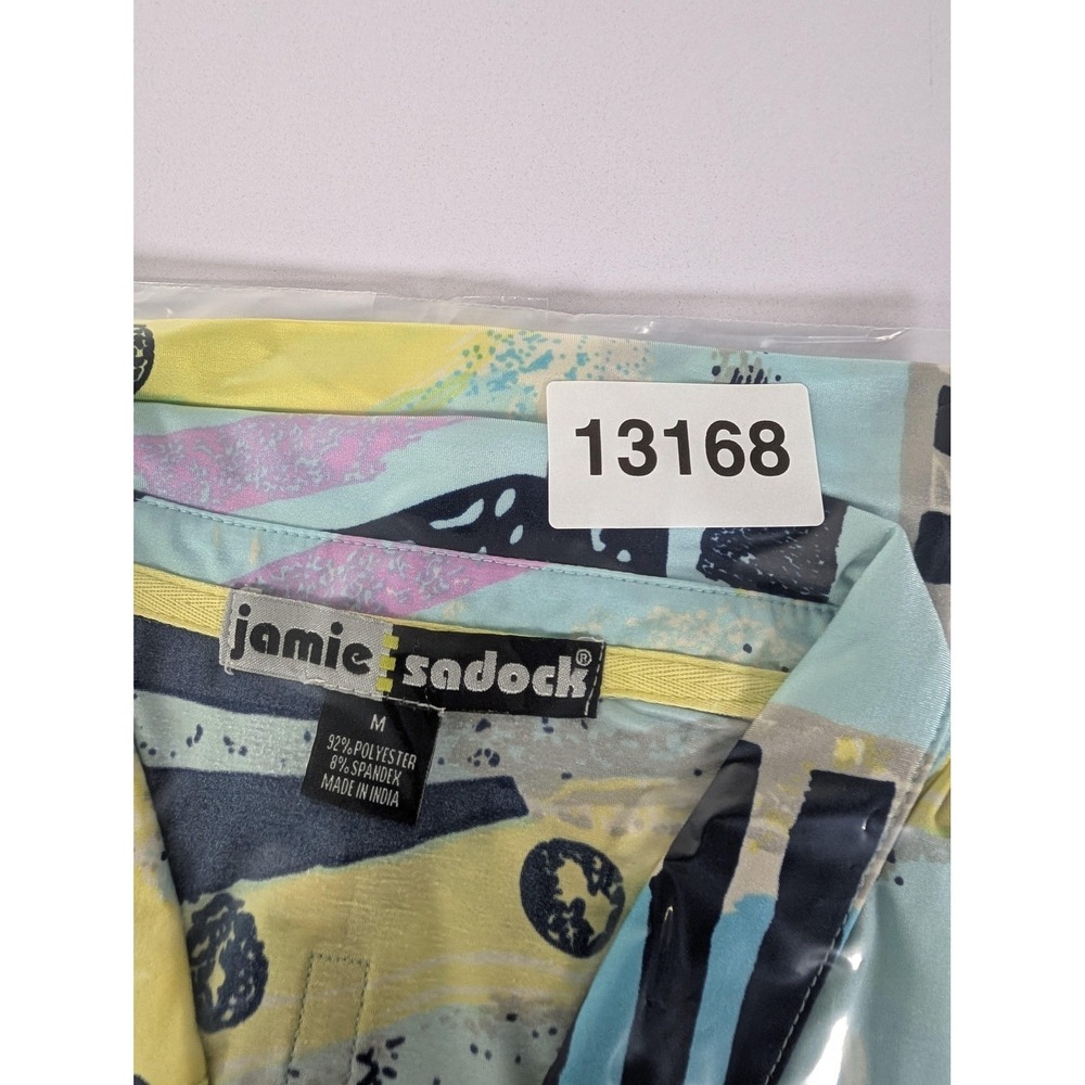 Jamie Sadock Polo Shirt Womens Medium Blue Yellow Abstract Golf Short Sleeve Top - Picture 11 of 11